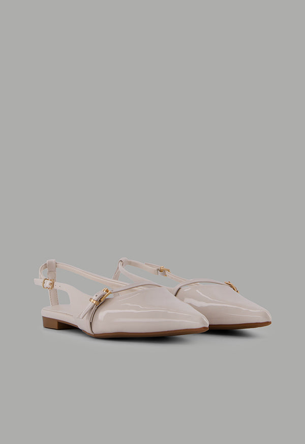 Choice Glossy Strap Sling Back Flats Off White