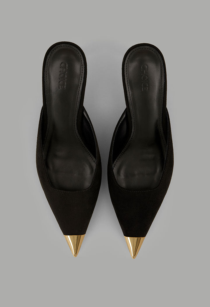 Choice Metallic Suede Heeled Mules Black