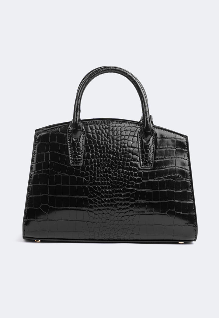 Choice Solid Embossed Croc Handbag Black