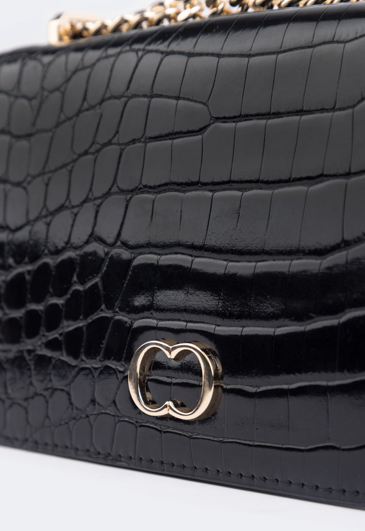 Choice Embossed Croc Cross Body Bag Black