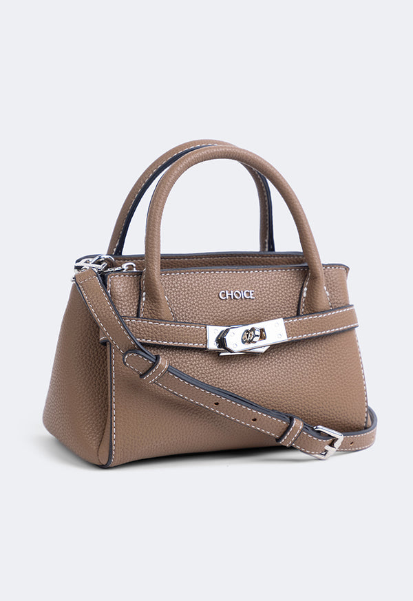 Choice Iconic Metallic Turn Lock Handbag Taupe