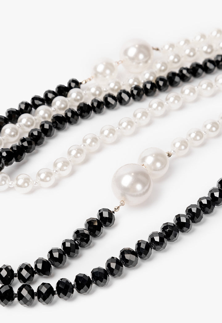 Choice Faux Pearls And Beaded Necklace Offwhite/Black
