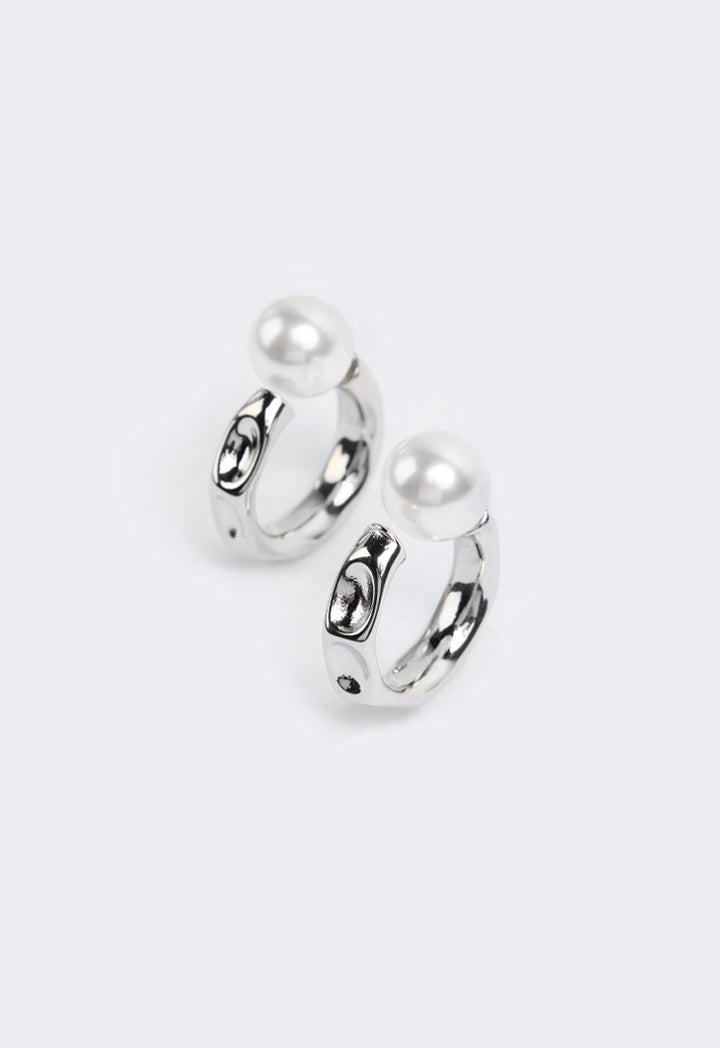 Choice Faux Pearls Hoop Earrings Silver