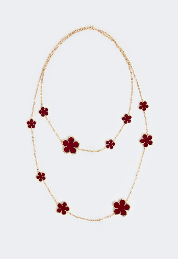 Choice Floral Opera Necklace Red