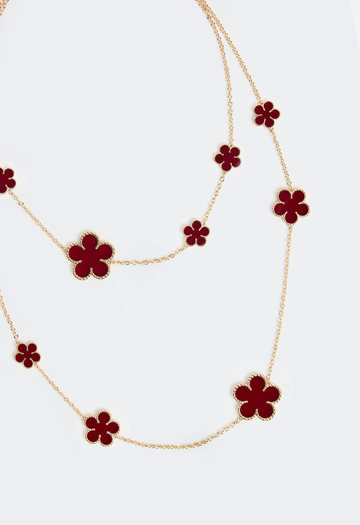 Choice Floral Opera Necklace Red