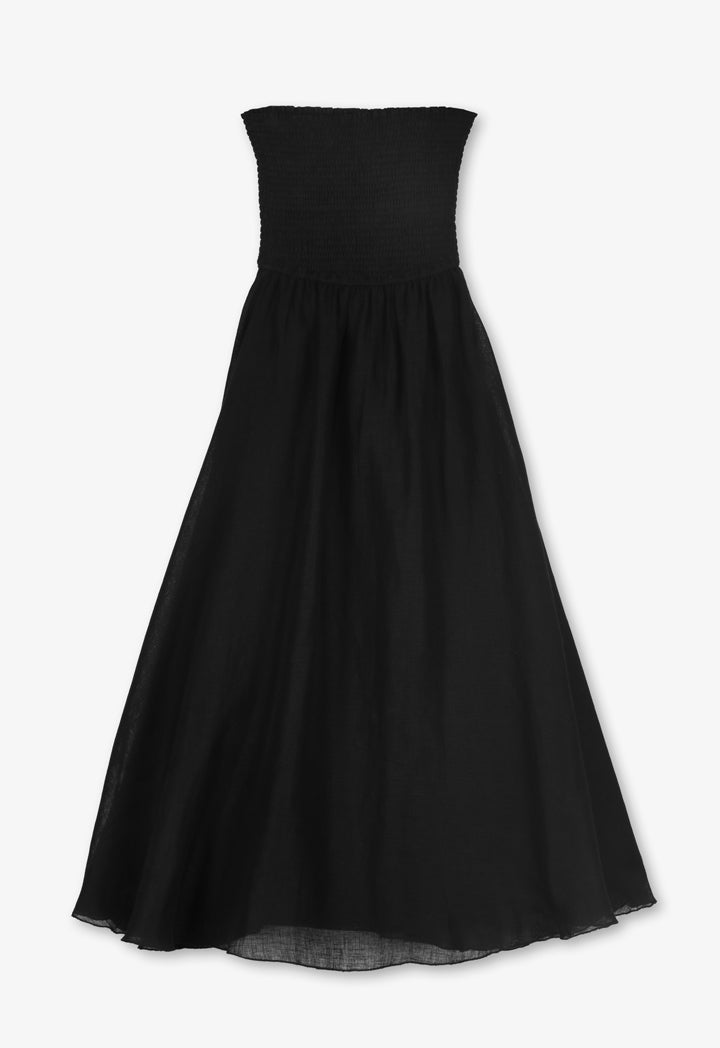 Choice Solid Flared Smocked Dress - Ramadan Style Black
