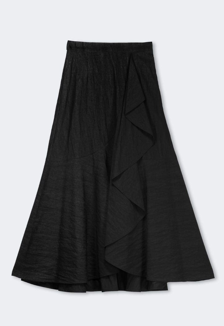 Choice Solid Flared Crinkled Skirt  Black