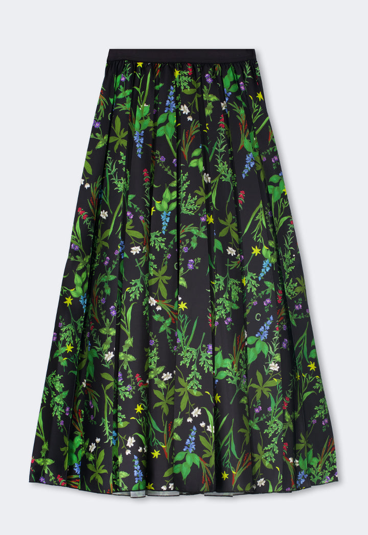 Choice Floral Printed Pleated Elastic Waistband Skirt Multi Color