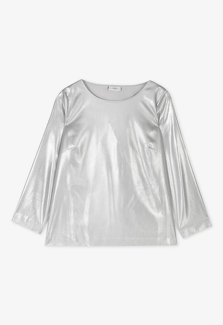 Choice Long Sleeve Metallic Foil Blouse Grey