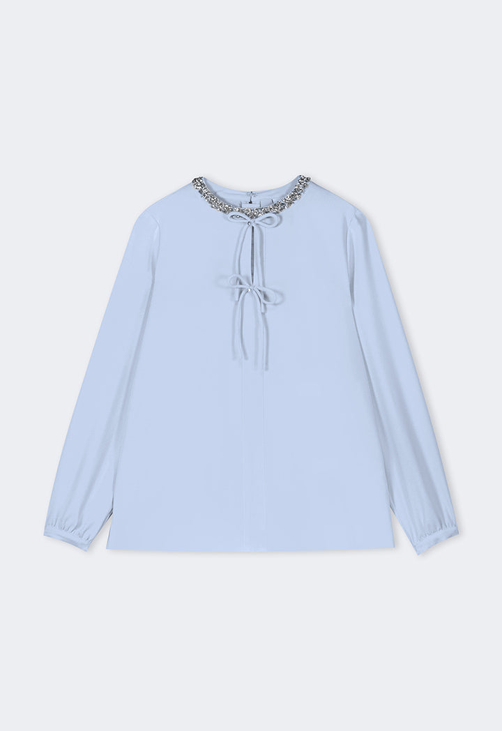 Choice Crystal Embellished Bow-Detail Blouse Blue