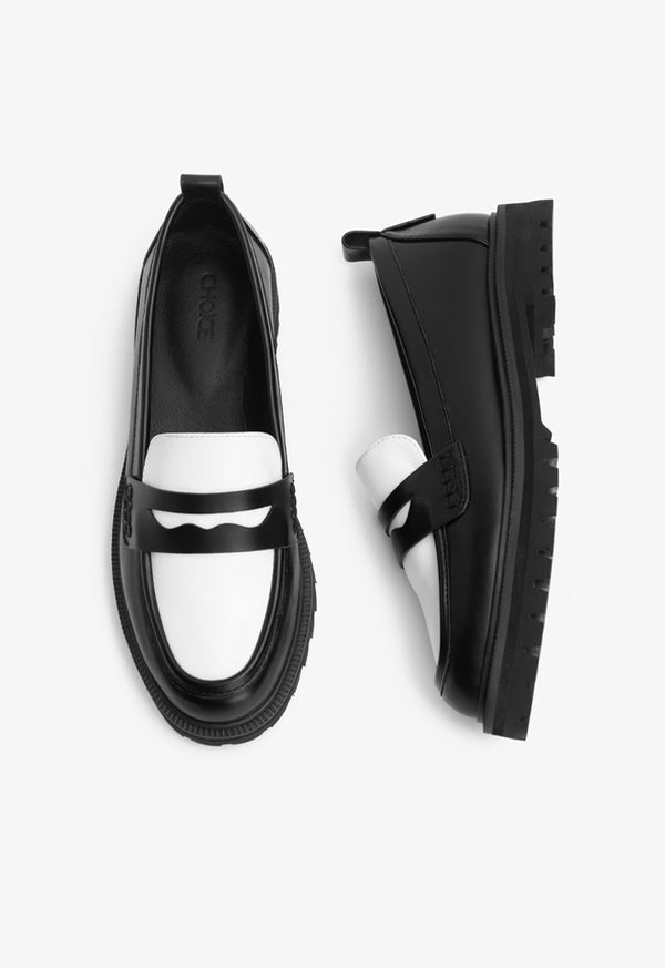 Choice Two Tone Pu Leather Loafers Black-White