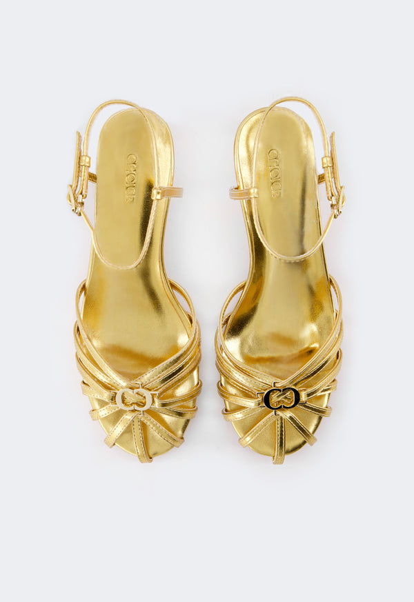 Choice Intricate Metallic Heels Gold