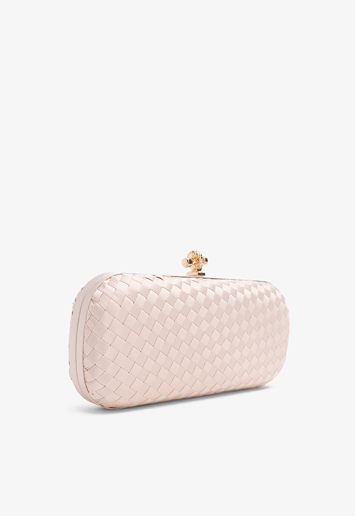 Choice Knot Clasp Woven Clutch Beige