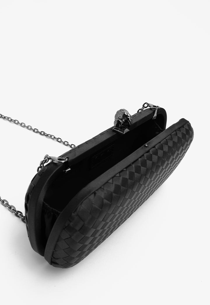 Choice Knot Clasp Woven Clutch Black