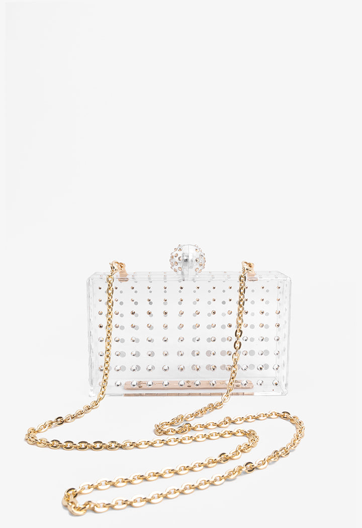 Choice Transparent Crystal Embellished Clutch Gold