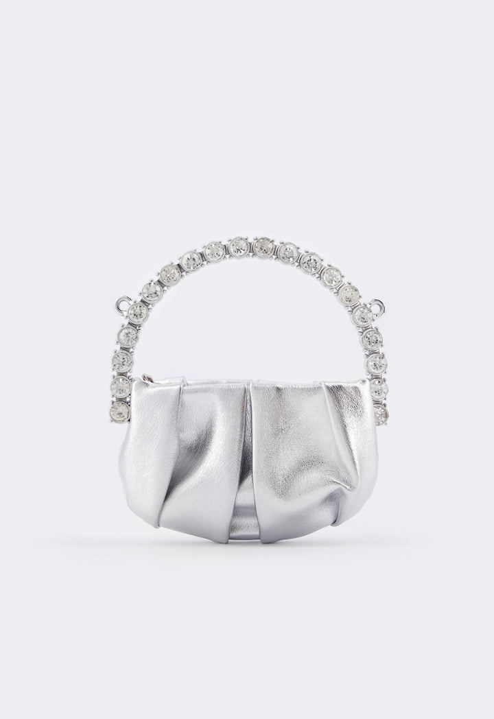 Choice Crystal Embellished Metallic Handbag Silver