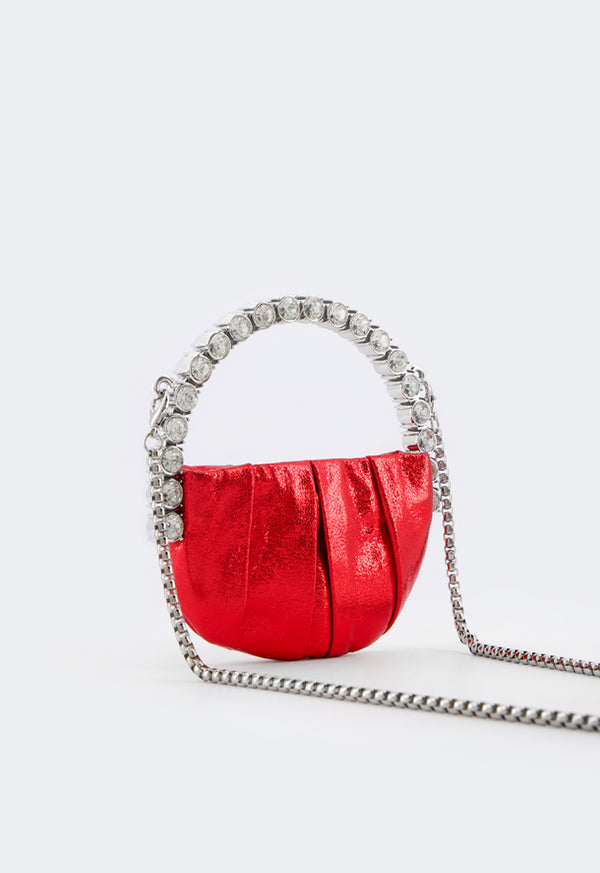 Choice Crystal Embellished Metallic Handbag Red