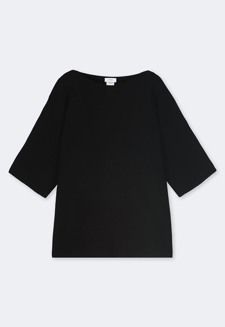 Choice Solid Short Sleeves Knitted Top Black