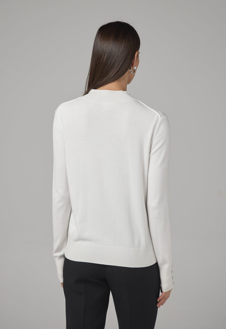 Choice High Round Neck Knitted Basic Blouse Off White