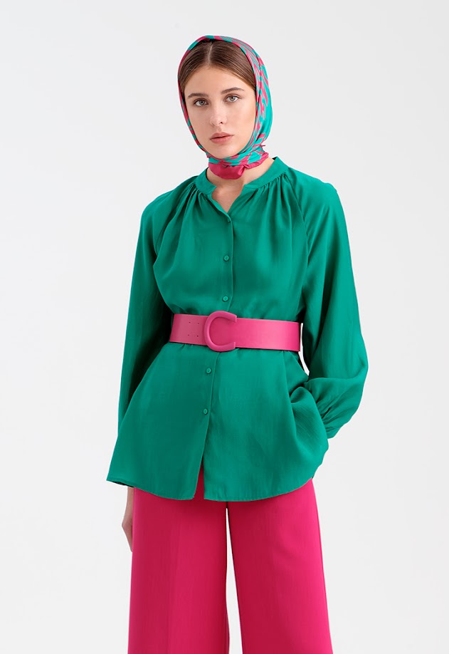 Choice Loose Fit Soft Solid Blouse Green