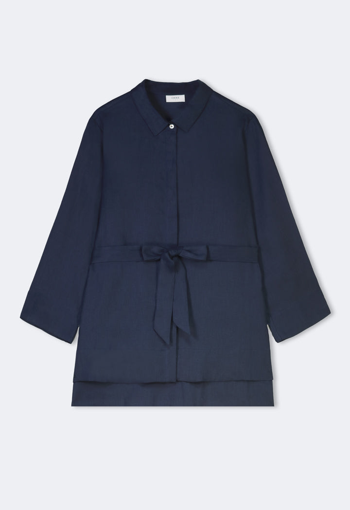 Choice Long Sleeves Basic Belted Shirt Navy