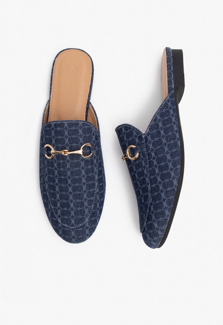 Choice Denim Printed Monogram Mules Navy