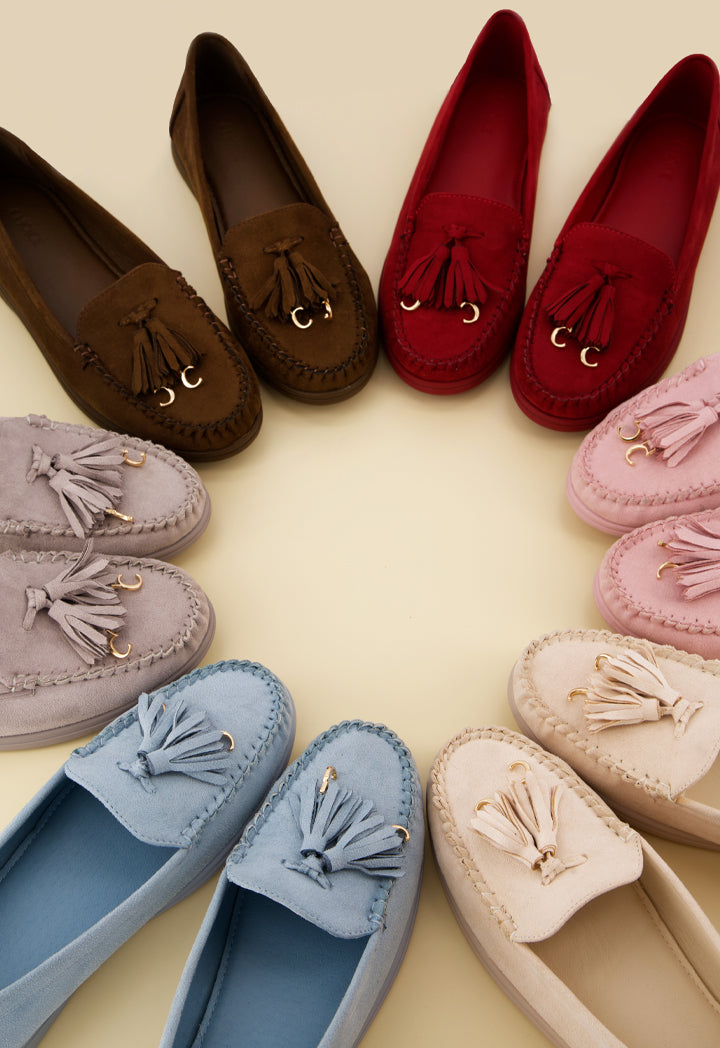 Choice Tassel Suede Loafers Pink