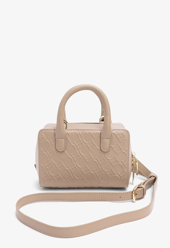 Choice Solid Textured Monogram Cross Body Bag Beige