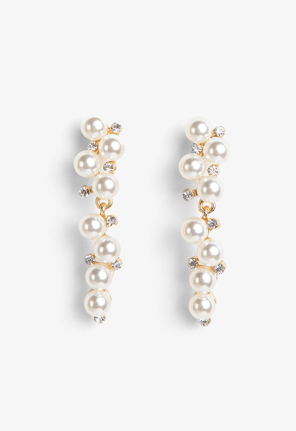 Choice Long Faux Pearls Embellished Earrings White