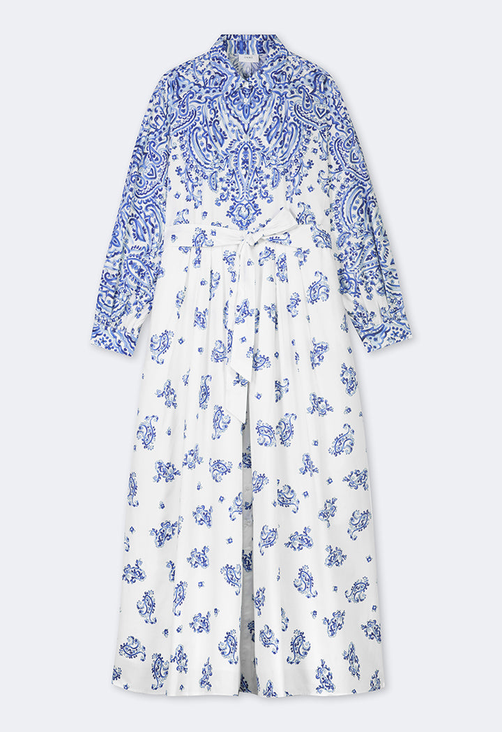 Choice Paisley Printed Belted Shirt Dress Off White