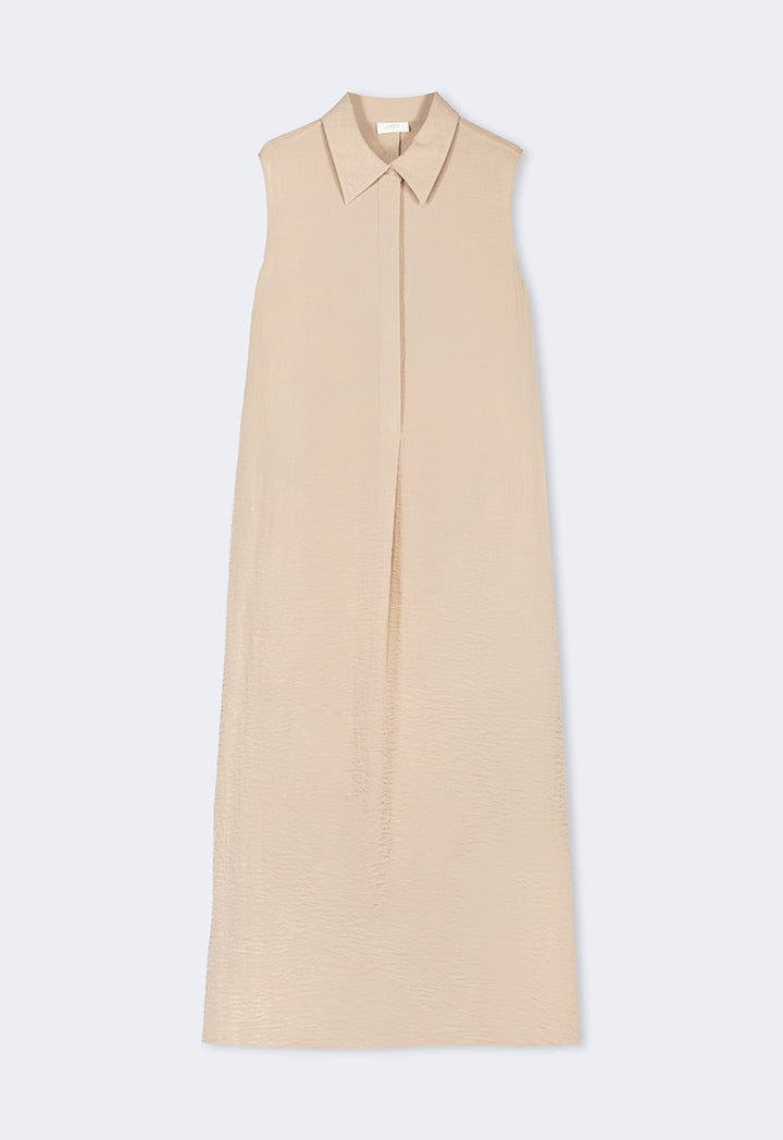 Choice Crinkled Sleeveless Dress Beige