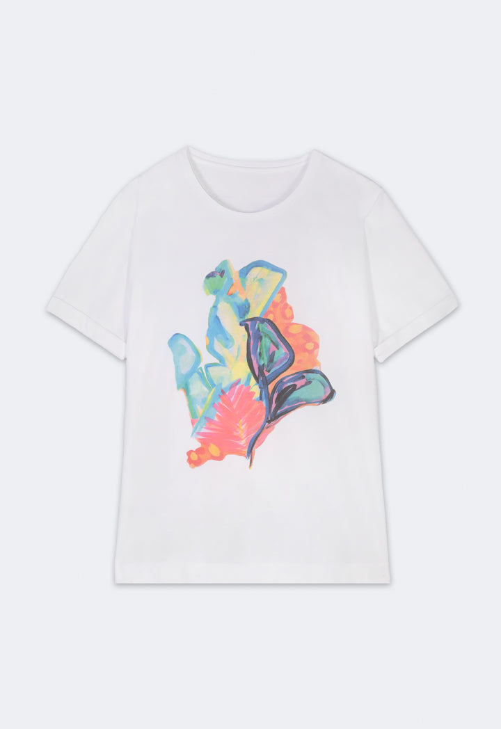 Choice Short Sleeve Printed Motif T-Shirt Off White