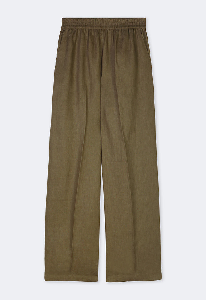 Choice High-Waist Straight-Cut Basic Trousers Khaki