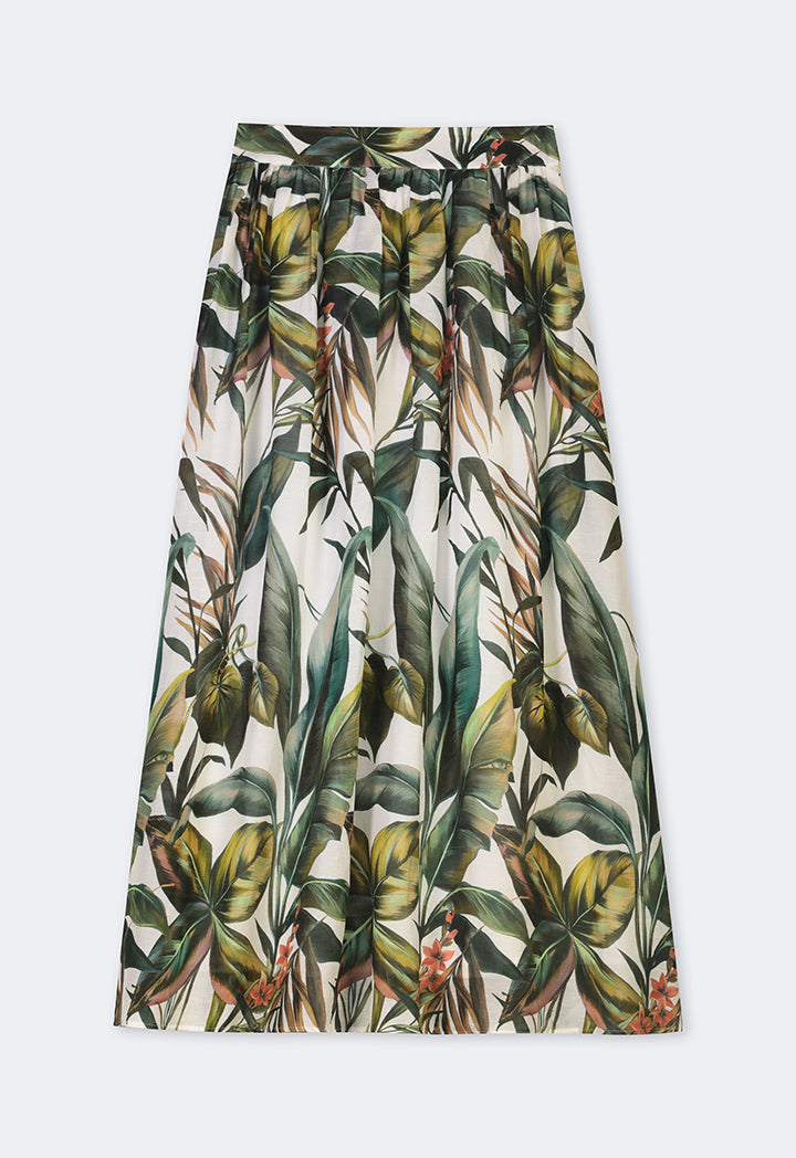 Choice Floral Print Pleated Flared Maxi Skirt Multi Color