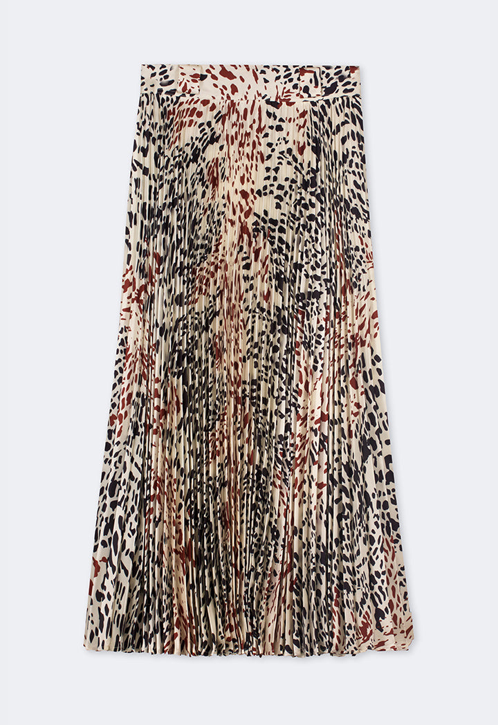 Choice Printed Pleated Flared Skirt Multi Color