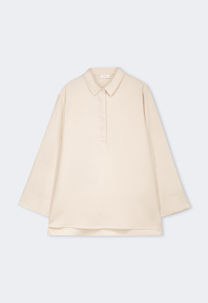 Choice Half Buttons Basic Shirt  Beige