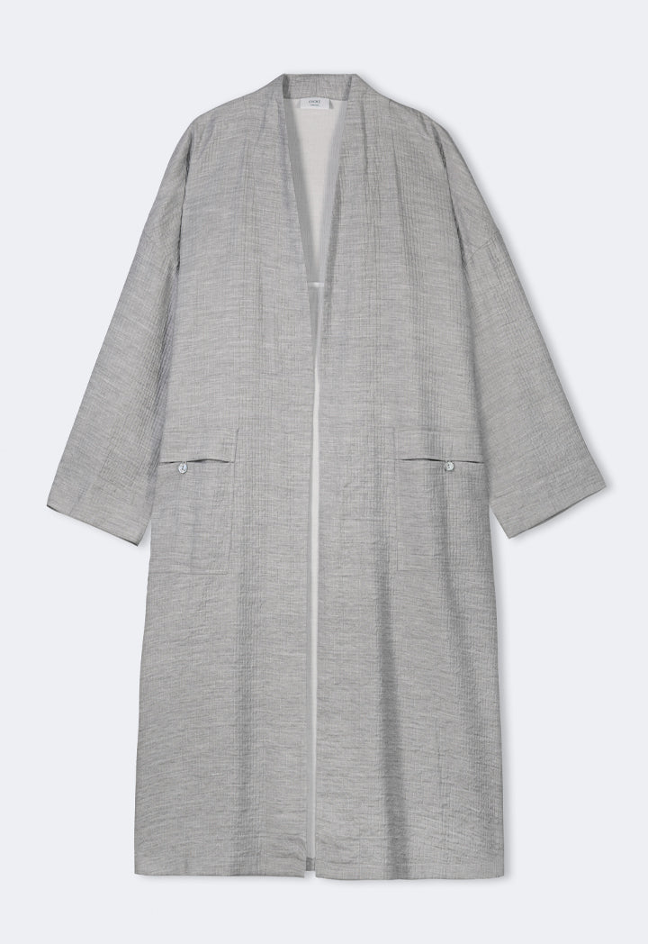 Choice Solid Front Pockets Textured Abaya Grey