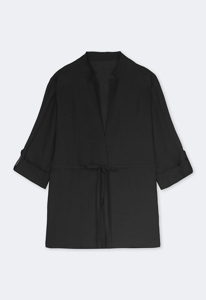 Choice Solid Outerwear With Tie Detail Black