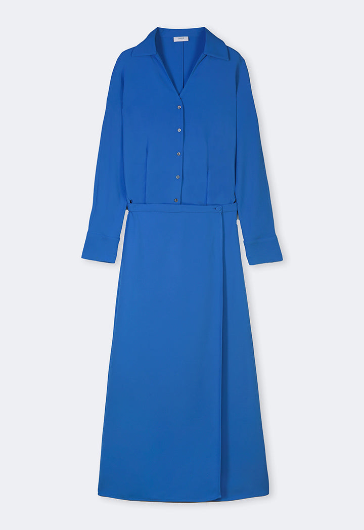 Choice Solid Crinkled Wrap Dress Blue