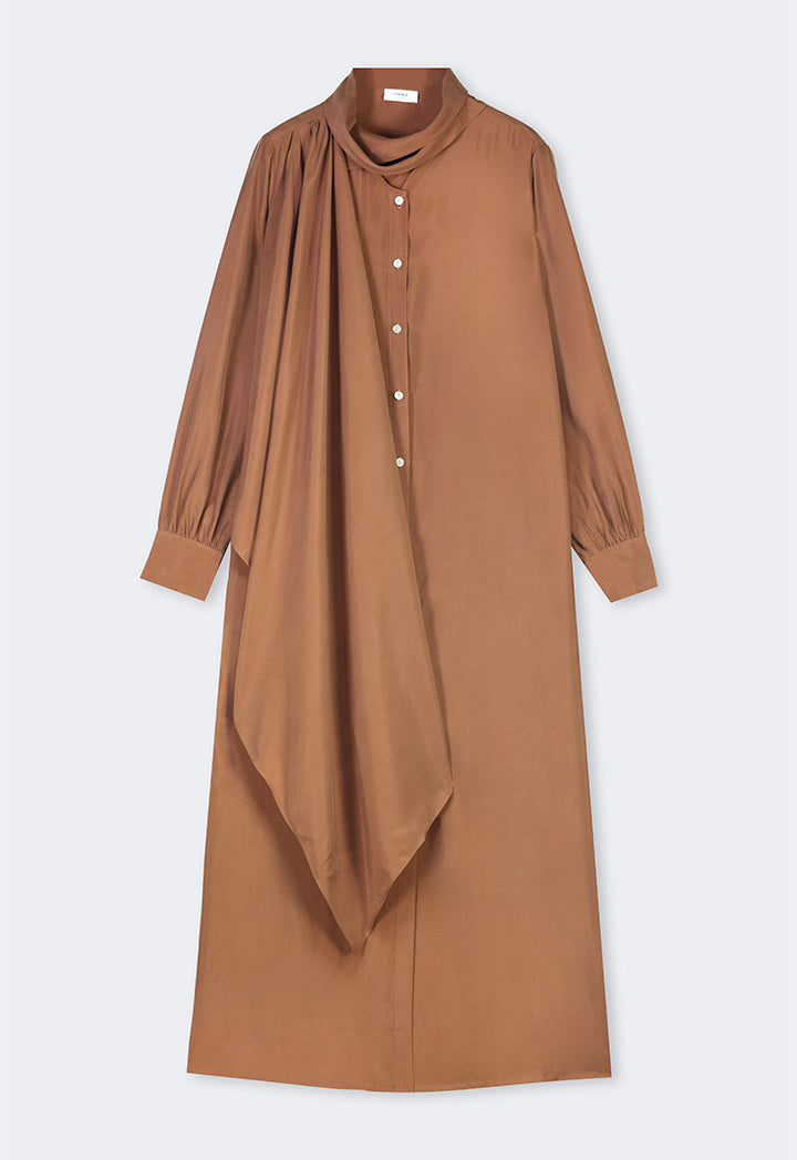 Choice Single Tone Flared Dress Brown