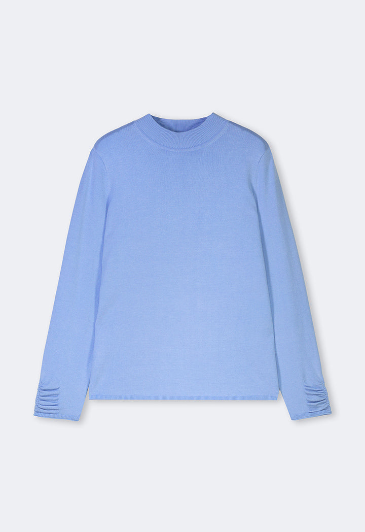 Choice Long Sleeve Knitted Basic Sweater Blue