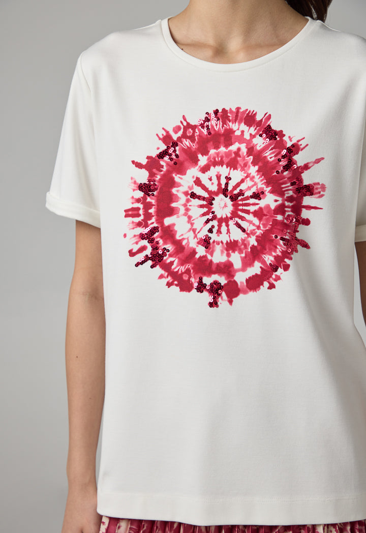 Choice Printed Sequin Embellished T-Shirt Off White
