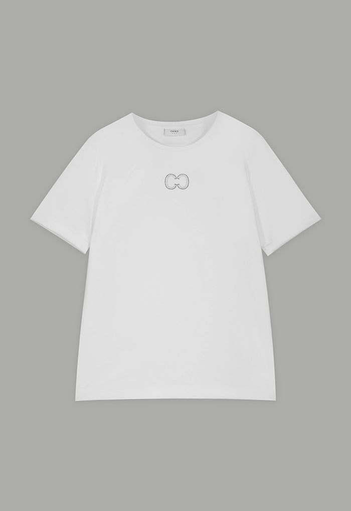 Choice Crystal Embellished Monogram T-Shirt Off White