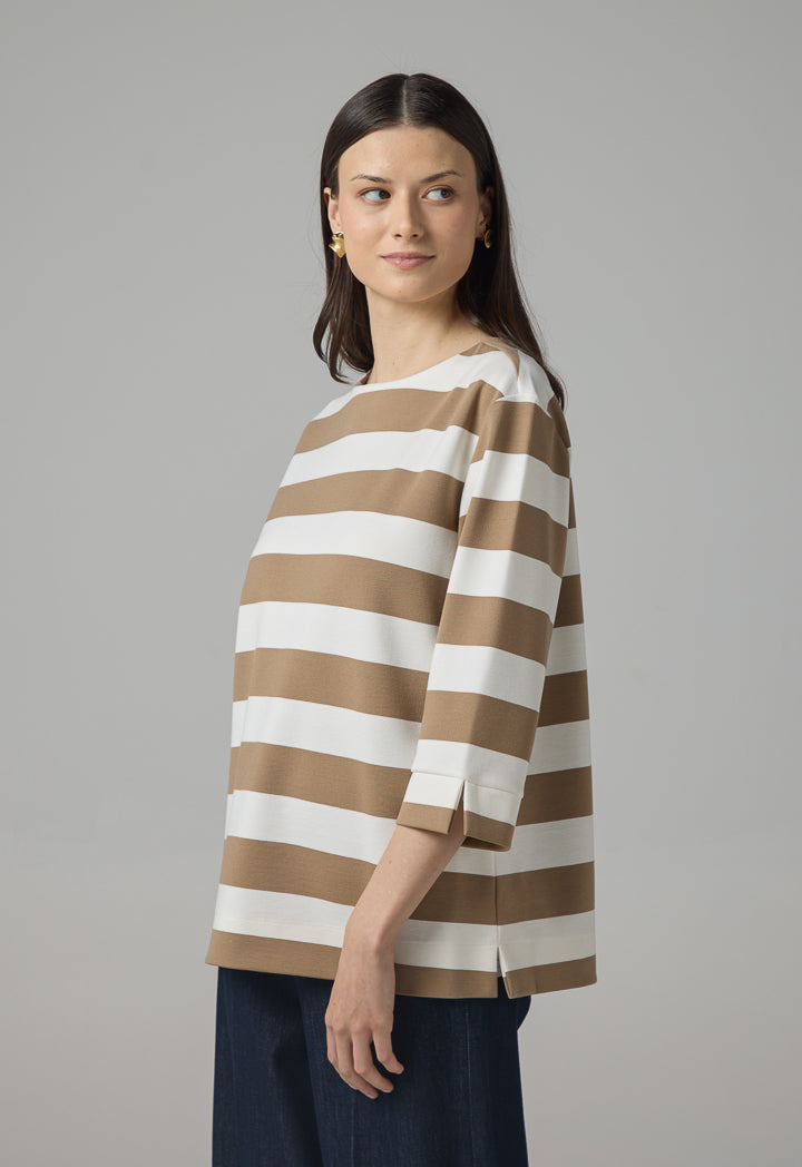 Choice Contrast Striped T-Shirt Offwhite-Beige
