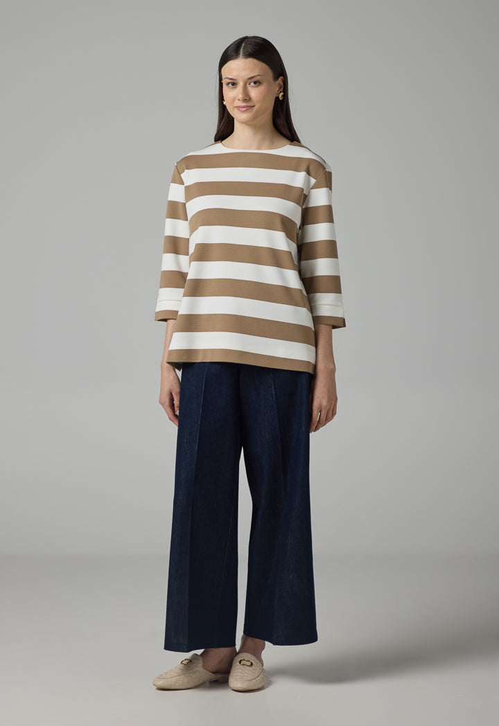 Choice Contrast Striped T-Shirt Offwhite-Beige