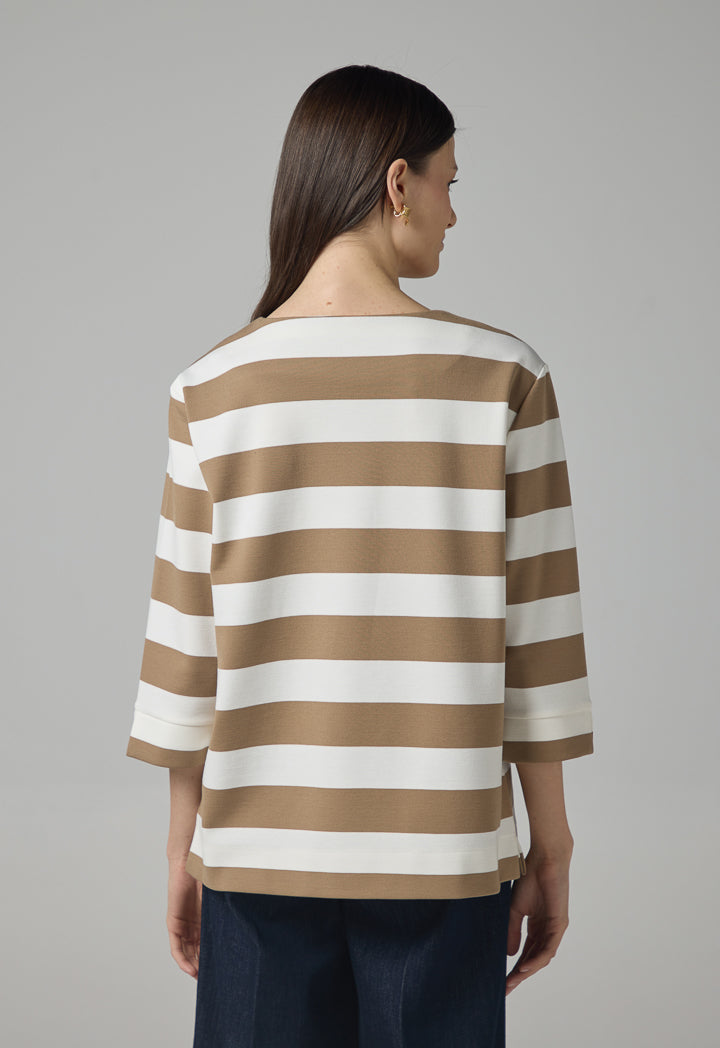 Choice Contrast Striped T-Shirt Offwhite-Beige