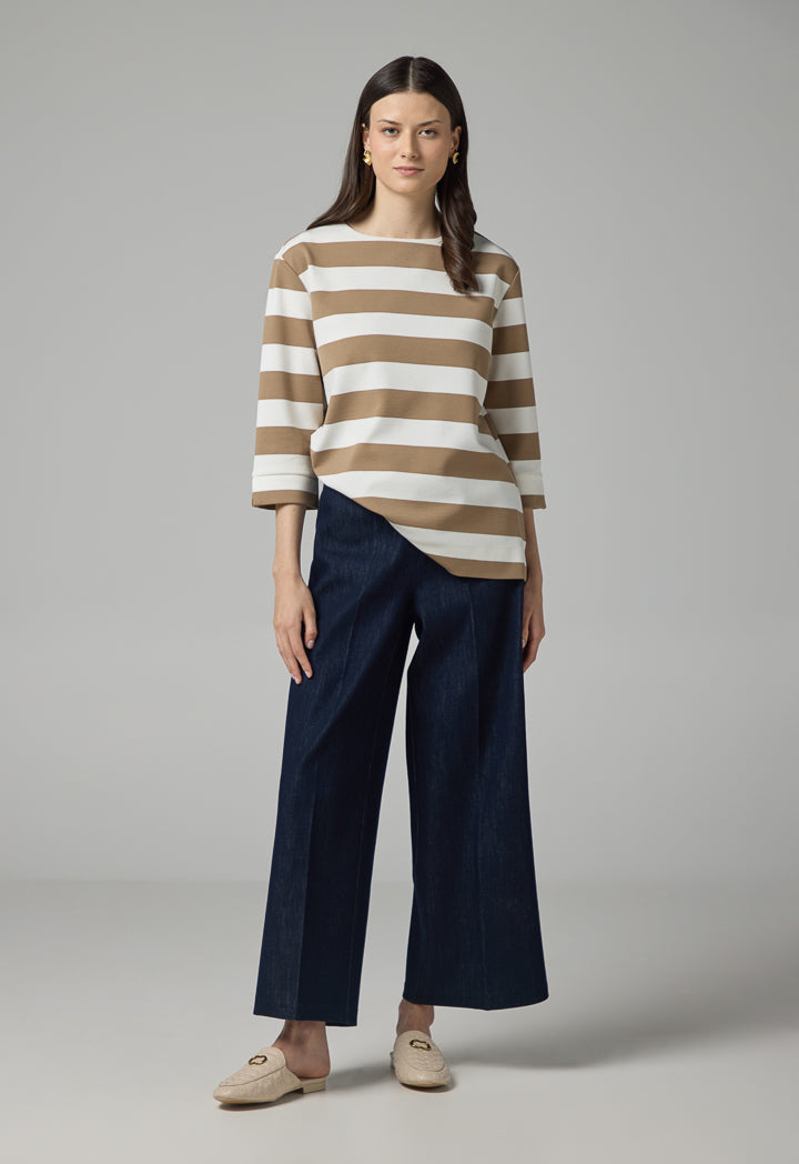 Choice Contrast Striped T-Shirt Offwhite-Beige