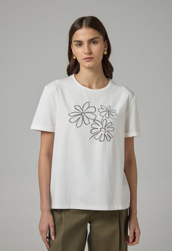 Choice Floral Embroidered Patch T-Shirt Off White