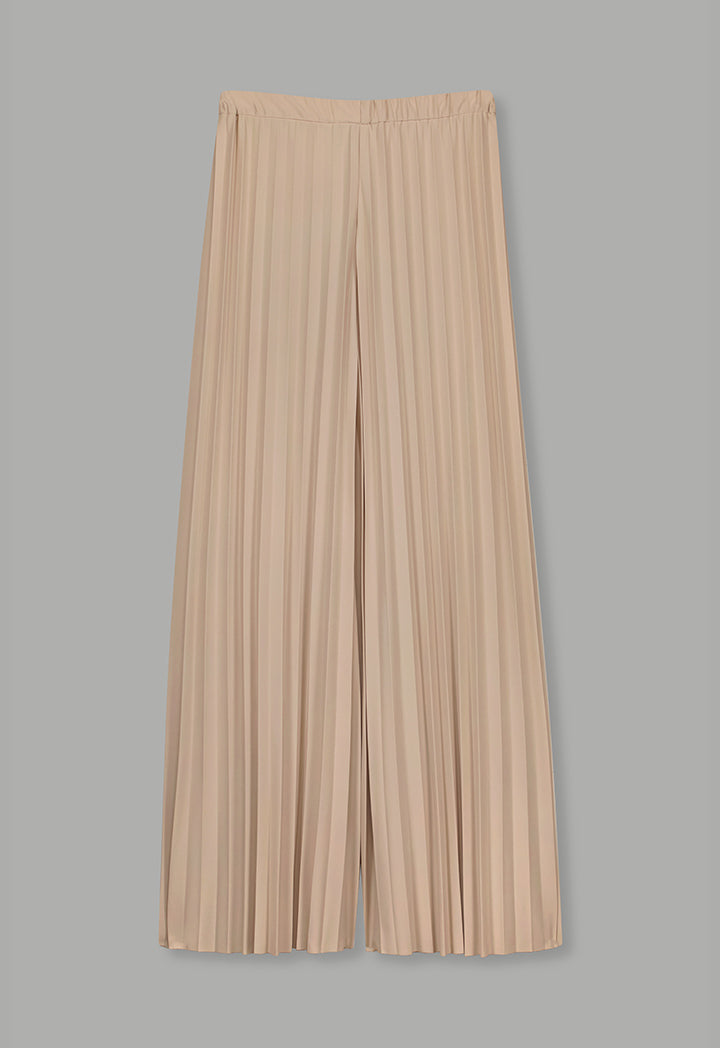 Choice Solid Wide Leg Pleated Trousers Beige