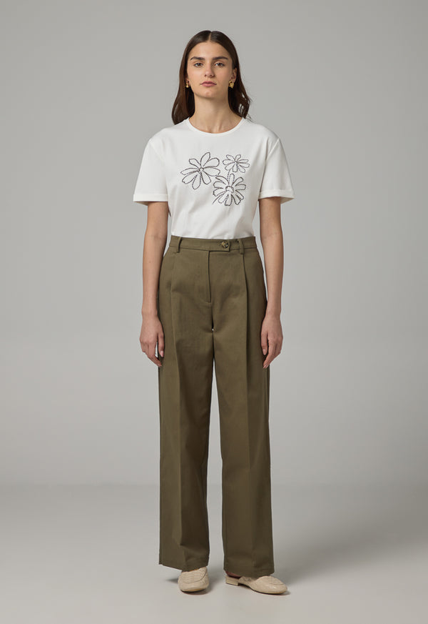 Choice Straight Cut Solid Denim Trousers Khaki